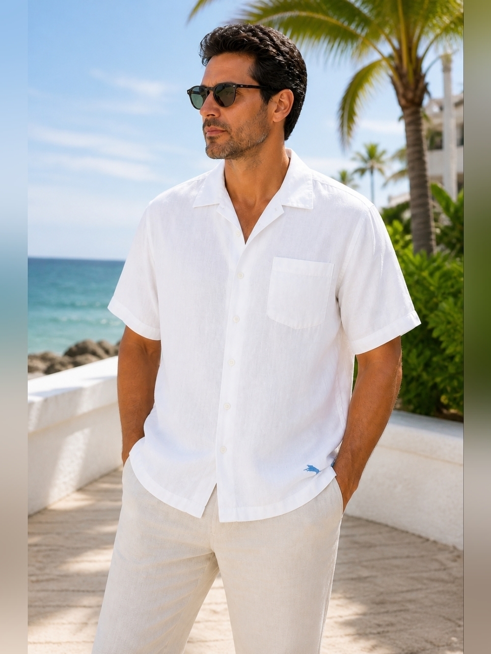 Tommy Bahama White Linen Button Down Shirt 2XLB Big Fit 2XL XXL